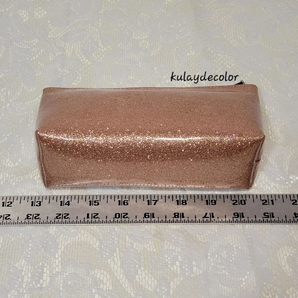 Kate Spade Clutch Makeup Bag Little Shilo Rose Gold Glitter Cosmetic Pouch NWT